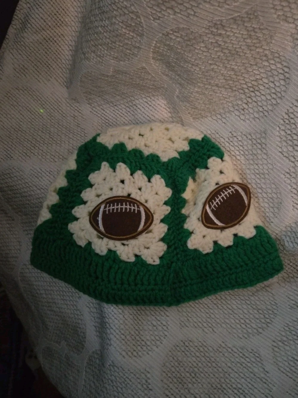 Eagles Green & White Crochet Kids Beanie with Football Patch